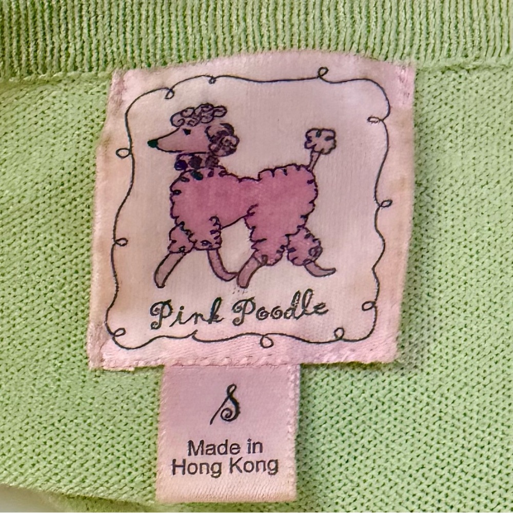 Pink Poodle Vintage Elegant Top Green S 4 6 Stretch Knit Beaded Tassel Spring